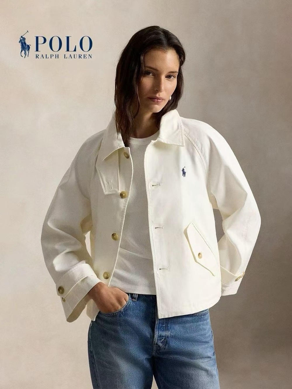 Polo by Ralph Lauren Off-White Button-Front Trench Jacket